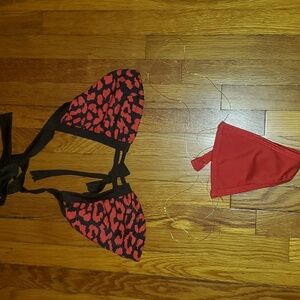 Bartender Outfit/swimsuit bikini two pieces red and black leopard red thong S